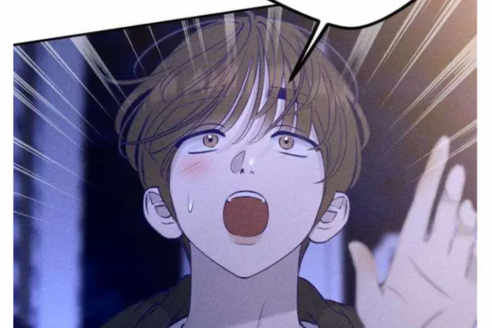 A shocked schoolgirl in a manhwa scene, sweating and looking startled while standing in front of a textured background — To My Darling manhwa.